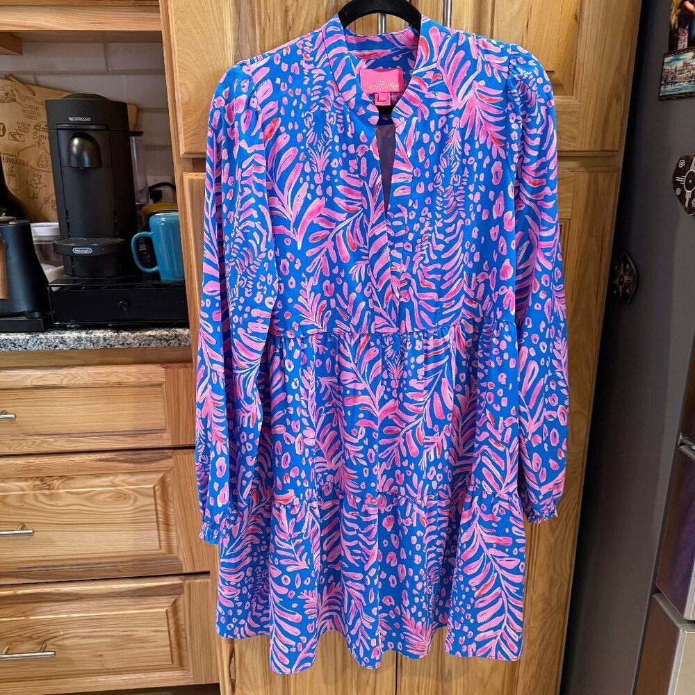 Lilly Pulitzer Winona Stretch Dress XL Pundy Blue La Zebra Tiered NWOT